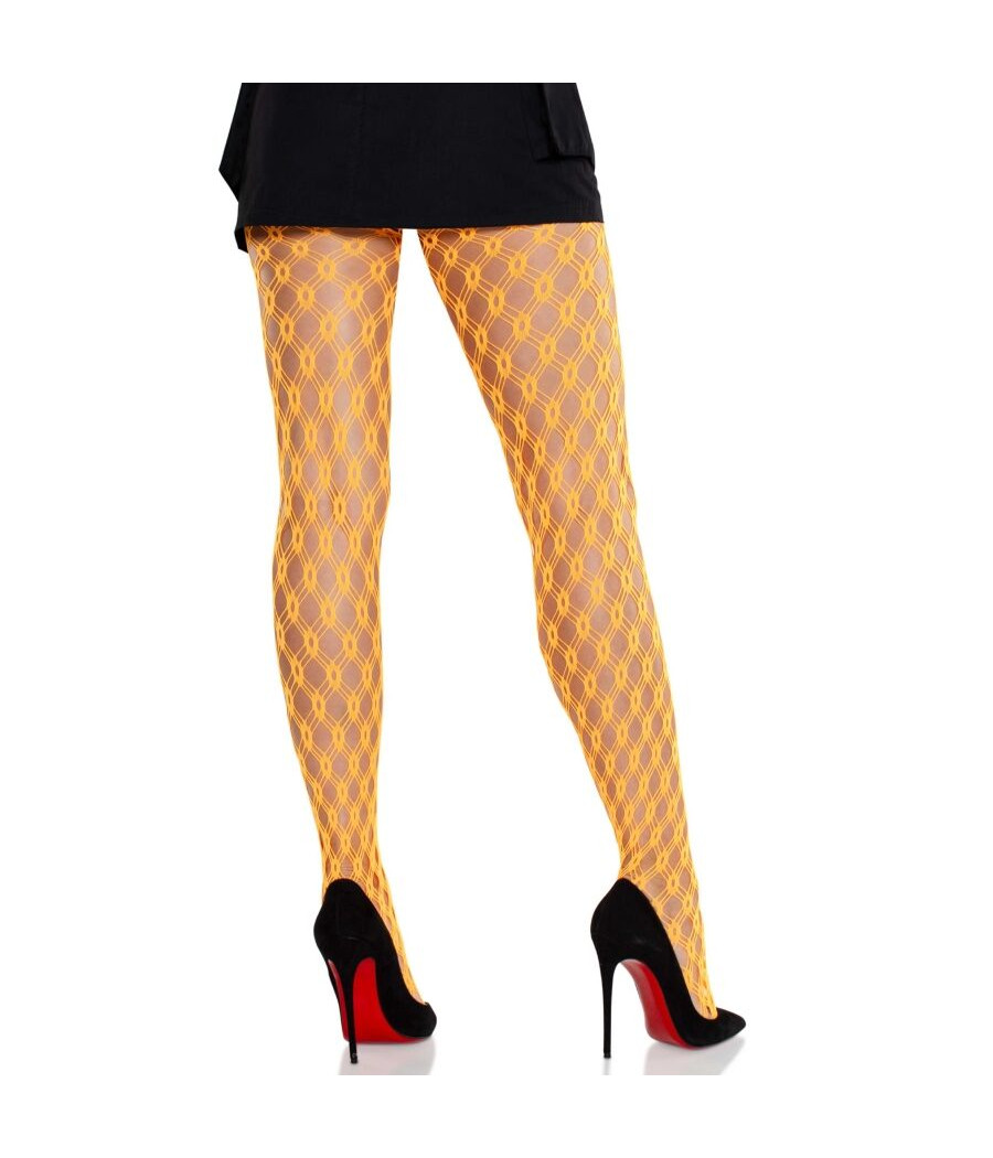 LEG AVENUE - COLLANTS EN DENTELLE AVEC ŒILLETS ORANGE FLUO