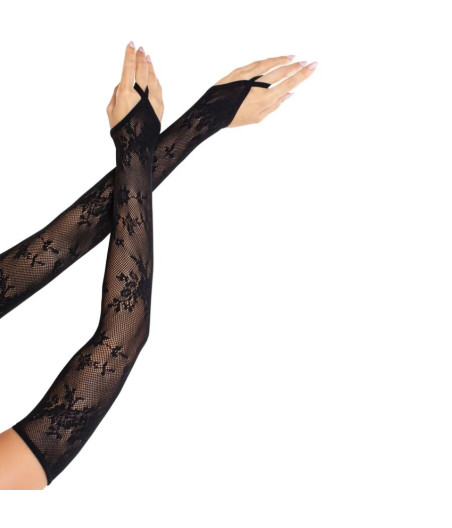 LEG AVENUE - GUANTI SCALDA MANICOTTI IN PIZZO FLOREALE EXTRA LUNGHI NERI