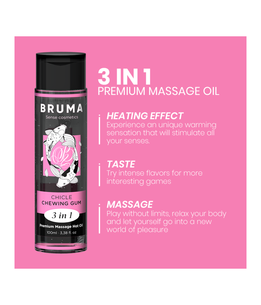 BRUMA - ÓLEO DE MASSAGEM PREMIUM EFEITO CALOR SABOR GOMA 3 EM 1 - 100 ML