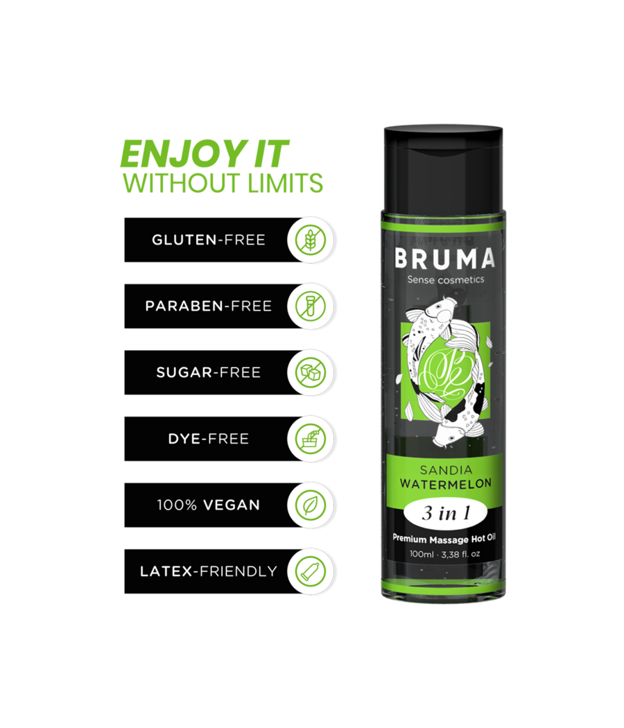 BRUMA - HUILE DE MASSAGE PREMIUM EFFET CHALEUR SAVEUR DE PASTÈQUE 3 EN 1 - 100 ML