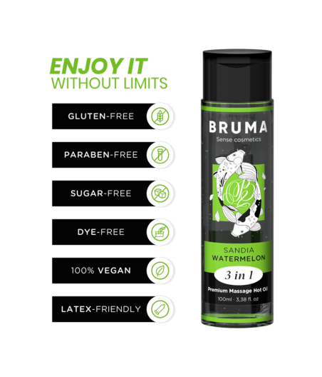 BRUMA - HUILE DE MASSAGE PREMIUM EFFET CHALEUR SAVEUR DE PASTÈQUE 3 EN 1 - 100 ML