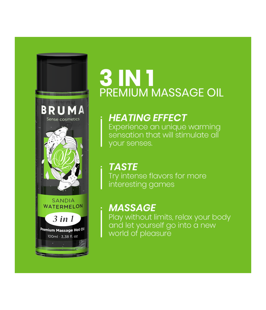 BRUMA - HUILE DE MASSAGE PREMIUM EFFET CHALEUR SAVEUR DE PASTÈQUE 3 EN 1 - 100 ML