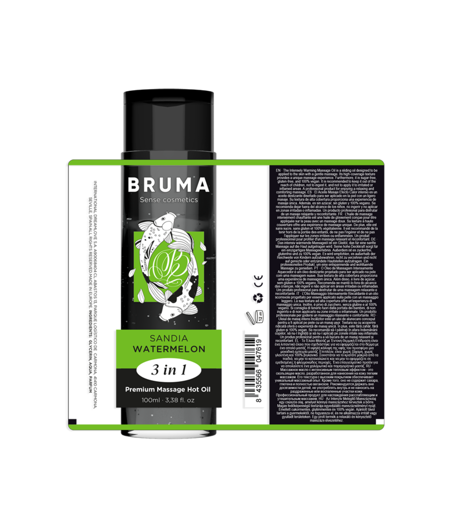 BRUMA - HUILE DE MASSAGE PREMIUM EFFET CHALEUR SAVEUR DE PASTÈQUE 3 EN 1 - 100 ML