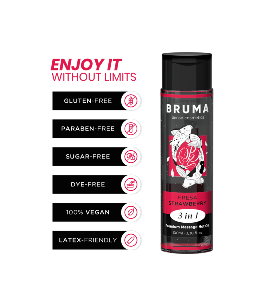 BRUMA - HUILE DE MASSAGE PREMIUM EFFET CHALEUR SAVEUR FRAISE 3 EN 1 - 100 ML