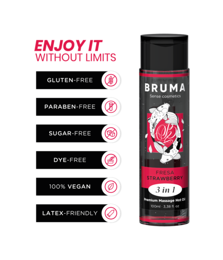 BRUMA - HUILE DE MASSAGE PREMIUM EFFET CHALEUR SAVEUR FRAISE 3 EN 1 - 100 ML