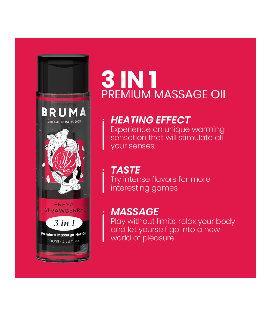 BRUMA - HUILE DE MASSAGE PREMIUM EFFET CHALEUR SAVEUR FRAISE 3 EN 1 - 100 ML