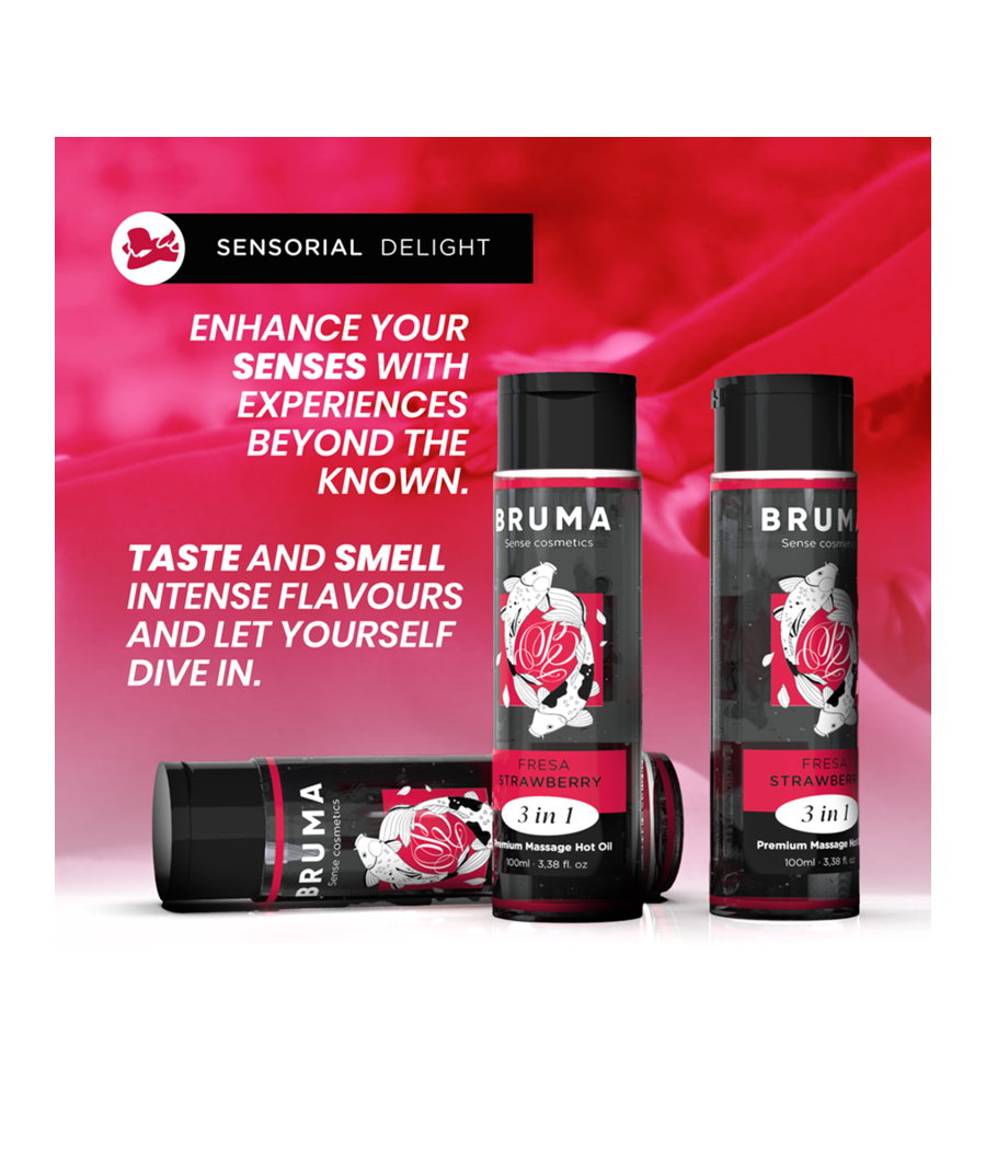 BRUMA - HUILE DE MASSAGE PREMIUM EFFET CHALEUR SAVEUR FRAISE 3 EN 1 - 100 ML