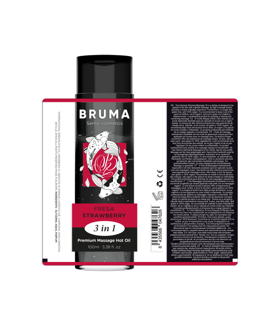 BRUMA - ACEITE DE MASAJE PREMIUM EFECTO CALOR SABOR FRESA 3 EN 1 - 100 ML
