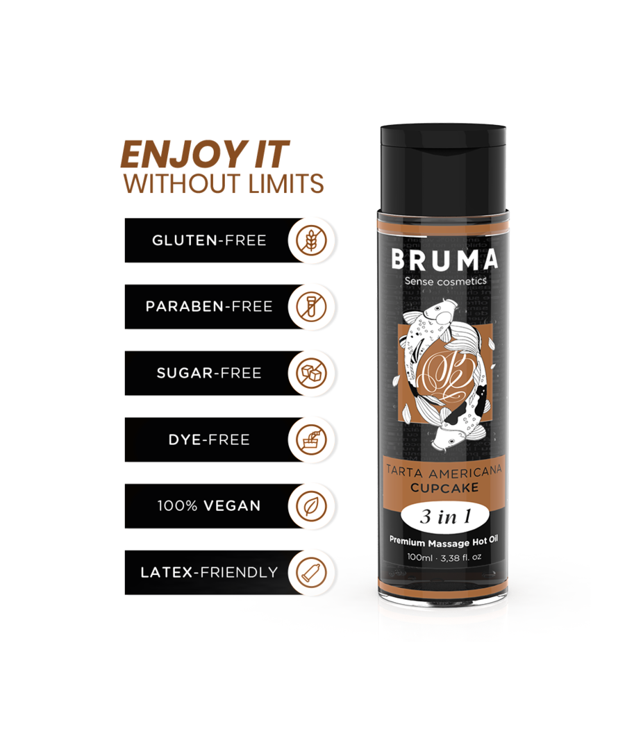 BRUMA - ACEITE DE MASAJE PREMIUM EFECTO CALOR SABOR TARTA AMERICANA 3 EN 1 - 100 ML