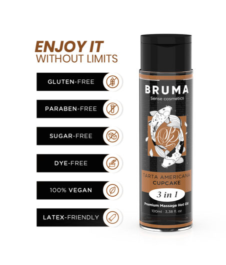 BRUMA - HUILE DE MASSAGE PREMIUM EFFET CHALEUR SAVEUR CUPCAKE 3 EN 1 - 100 ML