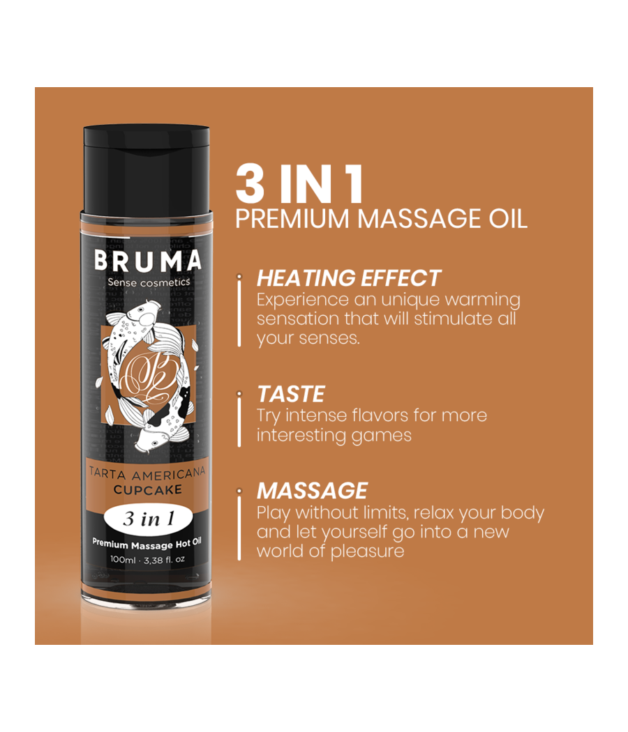 BRUMA - HUILE DE MASSAGE PREMIUM EFFET CHALEUR SAVEUR CUPCAKE 3 EN 1 - 100 ML