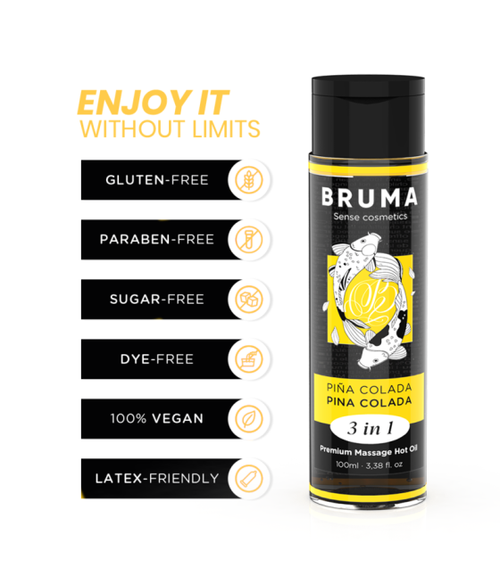 BRUMA - ÓLEO DE MASSAGEM PREMIUM EFEITO CALOR SABOR PINA COLADA 3 EM 1 - 100 ML