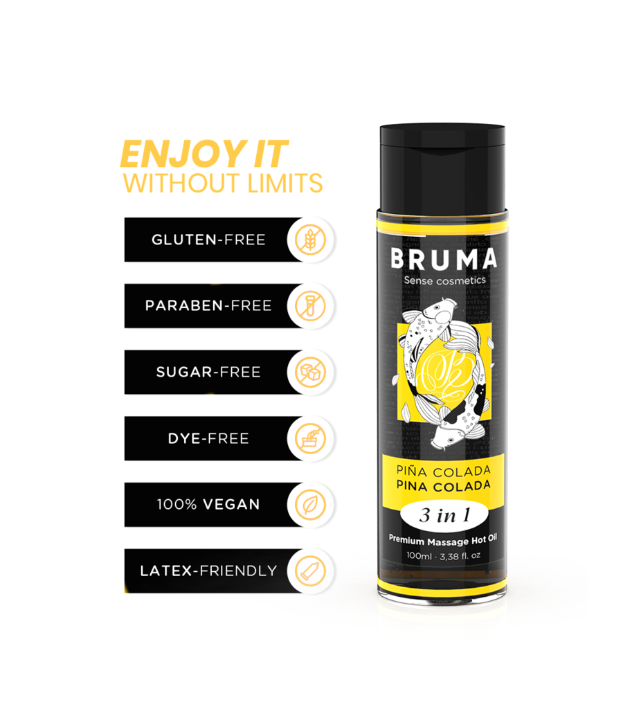 BRUMA - HUILE DE MASSAGE PREMIUM EFFET CHALEUR SAVEUR PINA COLADA 3 EN 1 - 100 ML