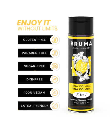 BRUMA - HUILE DE MASSAGE PREMIUM EFFET CHALEUR SAVEUR PINA COLADA 3 EN 1 - 100 ML