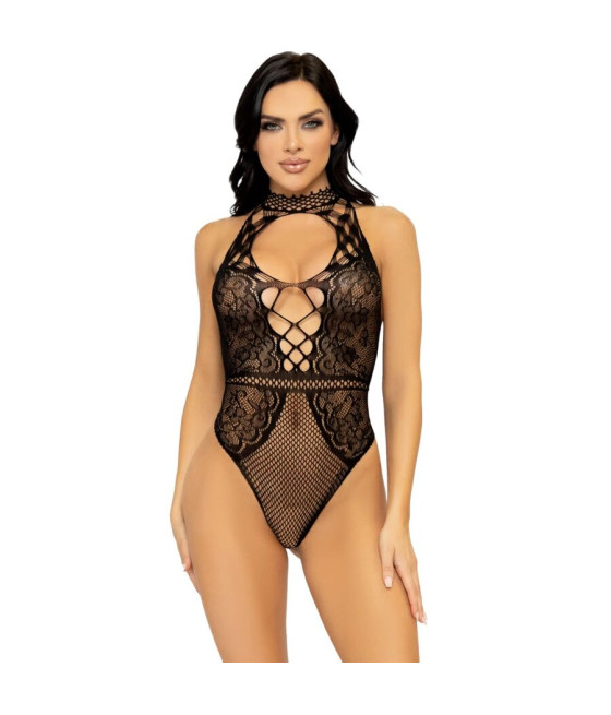 LEG AVENUE - BODY CON APERTURA A CHIAVE IN RETE E PIZZO TAGLIA UNICA