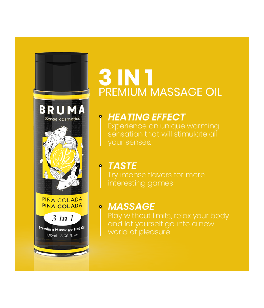 BRUMA - HUILE DE MASSAGE PREMIUM EFFET CHALEUR SAVEUR PINA COLADA 3 EN 1 - 100 ML