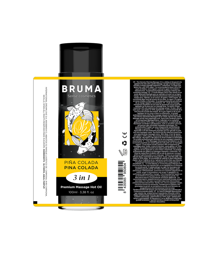 BRUMA - ACEITE DE MASAJE PREMIUM EFECTO CALOR SABOR PIÑA COLADA 3 EN 1 - 100 ML