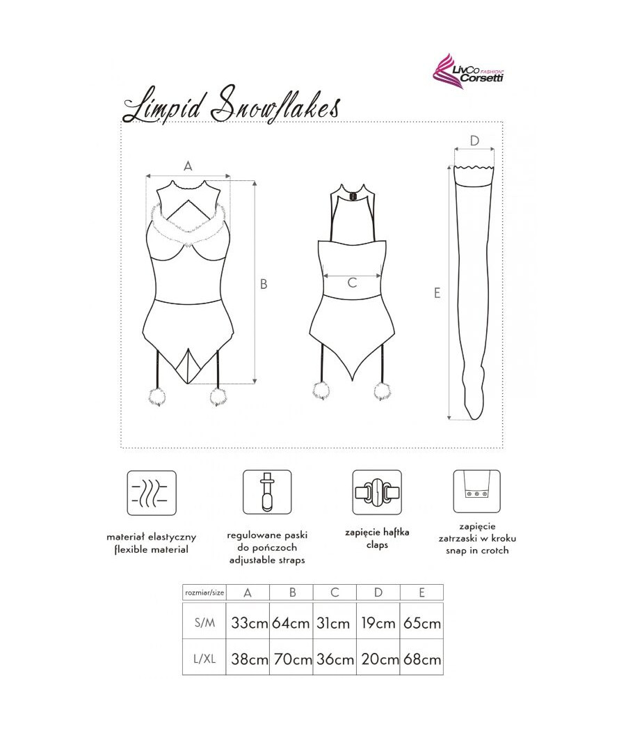LIVCO CORSETTI FASHION - LIMPID SNOWFLAKES LC 90604 BODY + CALZE + CERCHIETTO NATALIZIO S/M