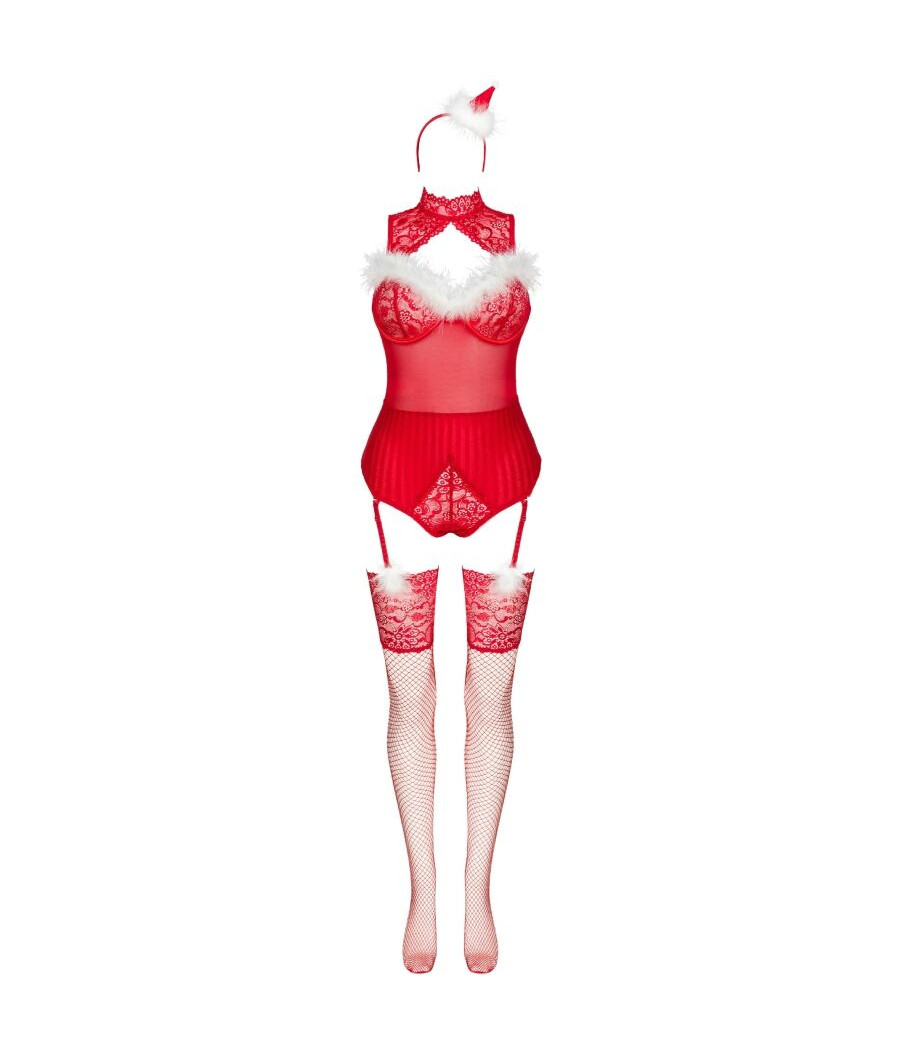 LIVCO CORSETTI FASHION – LIMPID SNOWFLAKES LC 90604 BODY + STRÜMPFE + WEIHNACHTSSTIRNBAND L/XL