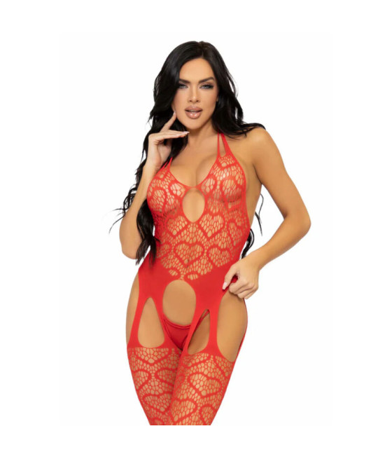 LEG AVENUE - NET SUSPENDER BODYSTOCKING, EINE GRÖSSE - ROT