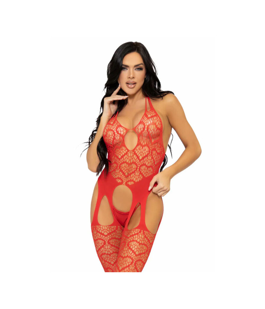 LEG AVENUE - NET SUSPENDER BODYSTOCKING ONE SIZE - RED