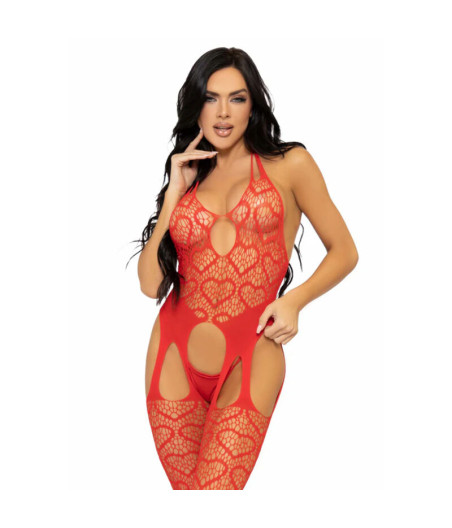 LEG AVENUE - NET SUSPENDER BODYSTOCKING TAMANHO ÚNICO - VERMELHO