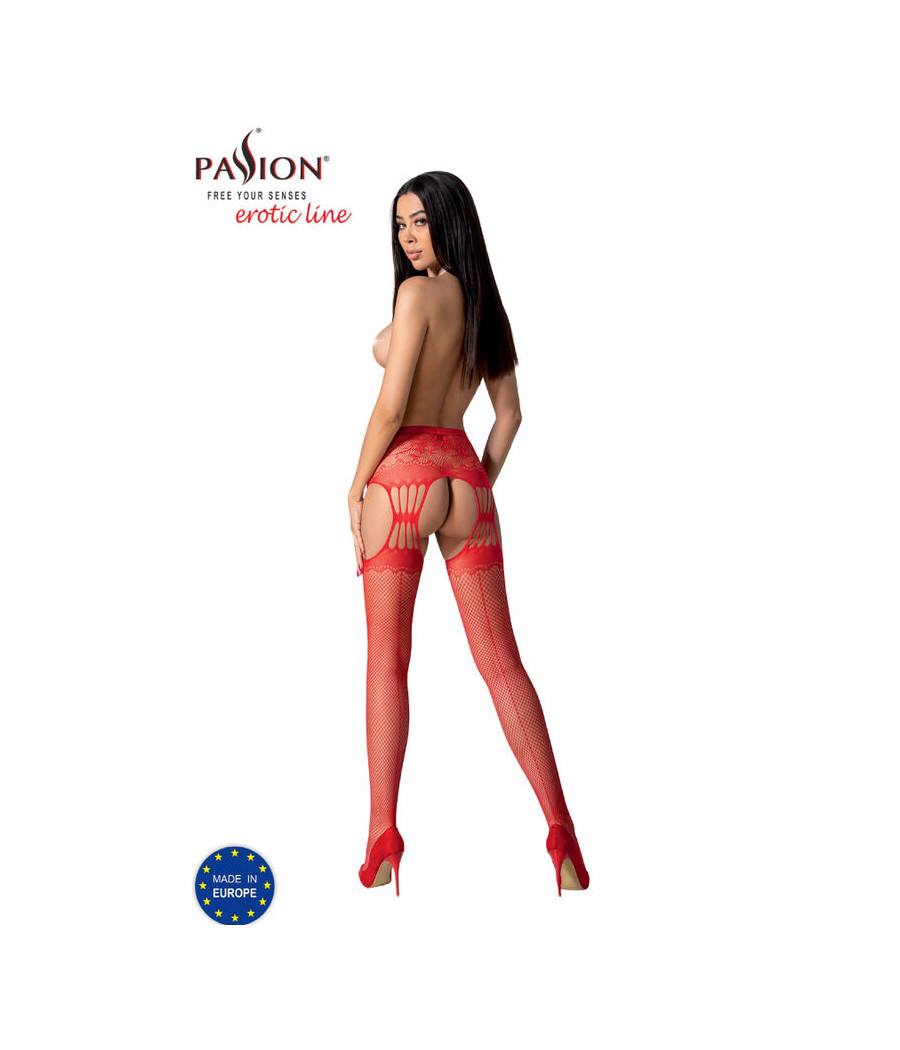 PASSION - S027 RED STOCKINGS WITH GARTER ONE SIZE