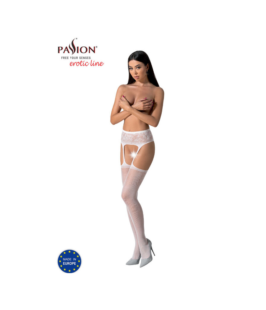PASSION - S028 CALZE BIANCHE CON GIARRETTIERA TAGLIA UNICA