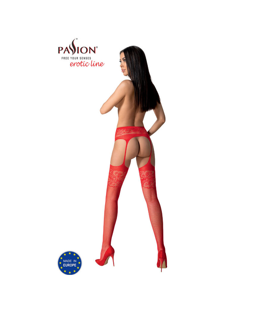 PASSION - S029 ROTE STRÜMPFE MIT GARTER, EINE GRÖSSE