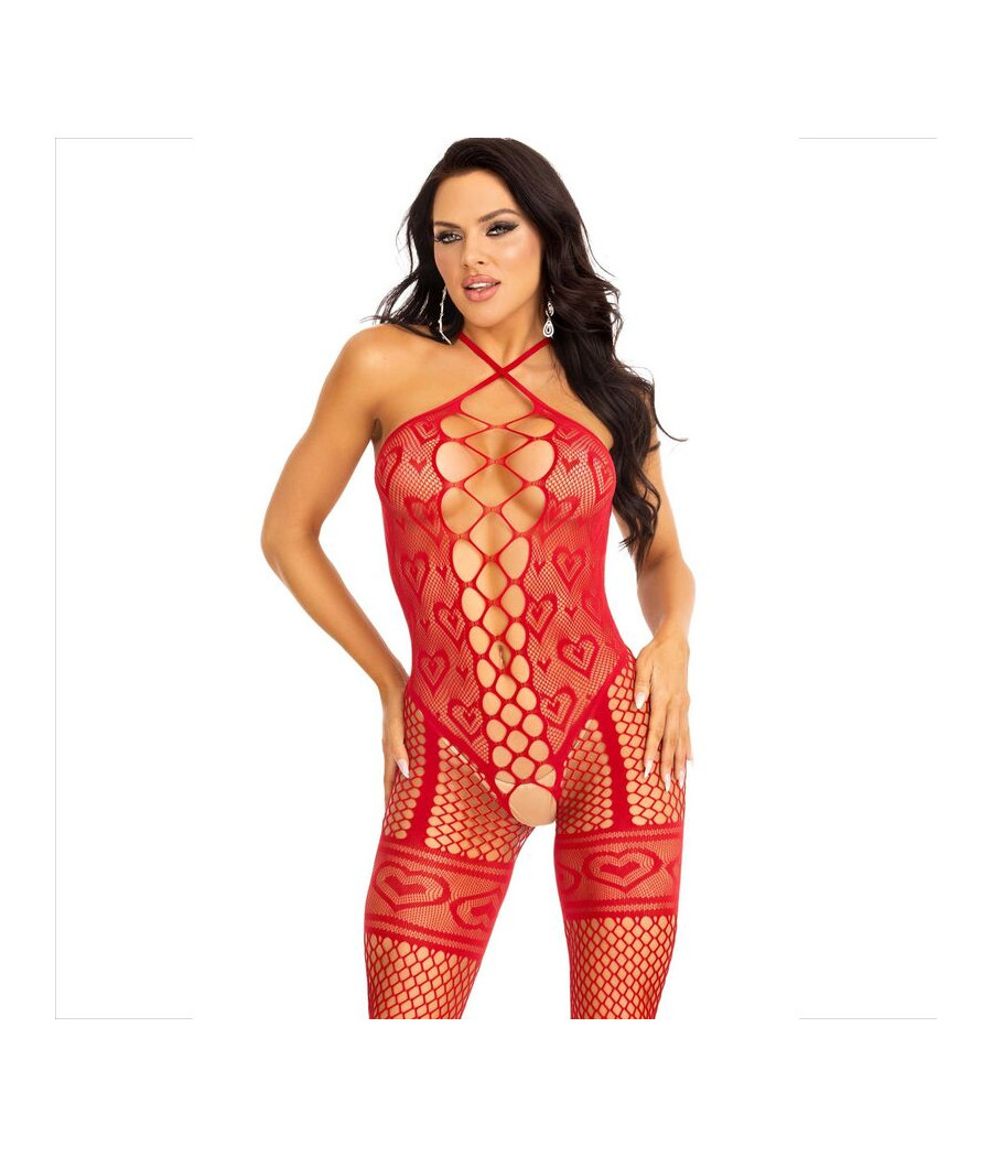 LEG AVENUE - BODYSTOCKING CUELLO HALTER RED CORAZONES ROJO