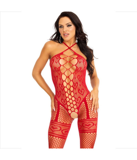 LEG AVENUE - BODYSTOCKING CUELLO HALTER RED CORAZONES ROJO