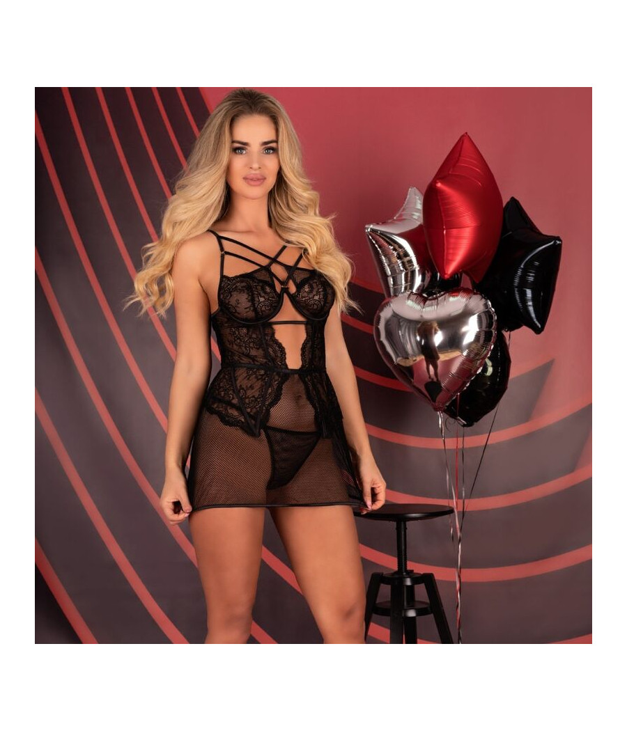LIVCO CORSETTI FASHION - CAMISA BARIRIN LC 90633 + CALCINHA PRETA L/XL