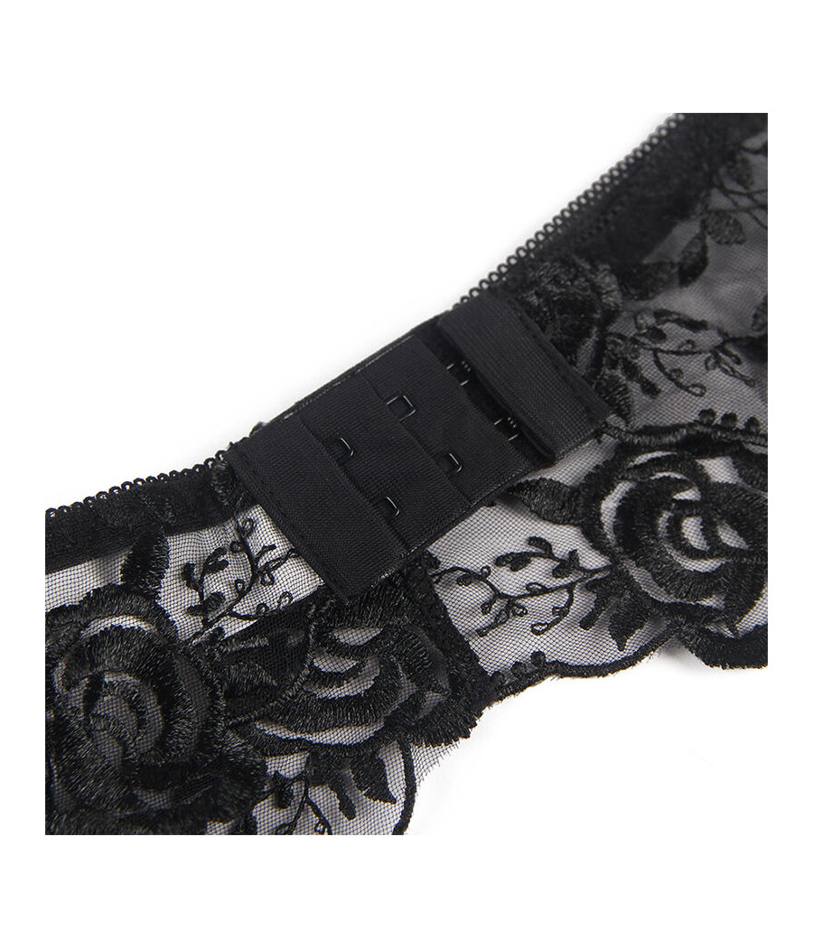 SUBBLIME - SET 3 PEZZI REGGISENO + PERIZOMA + GIARRETTIERA STAMPA FLOREALE NERO L/XL