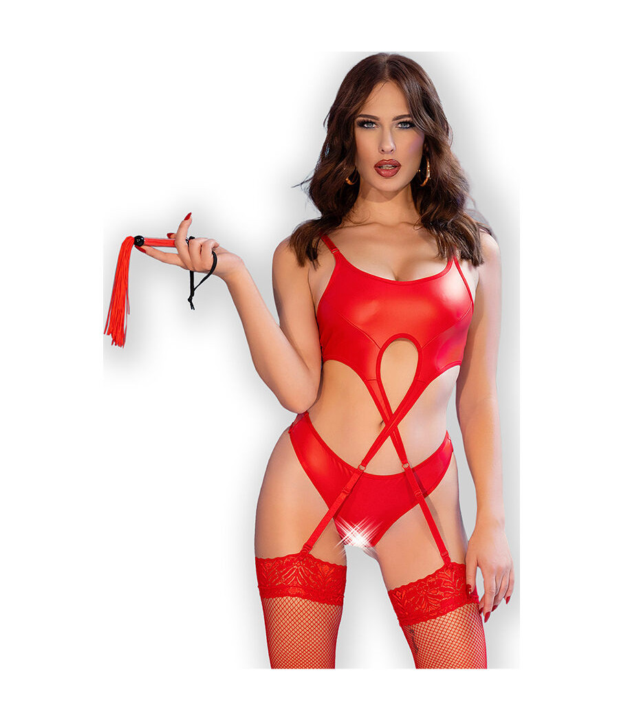 CHILIROSE - CR 4625 ENSEMBLE QUATRE PIÈCES SANS CROTCHLESS ROUGE S