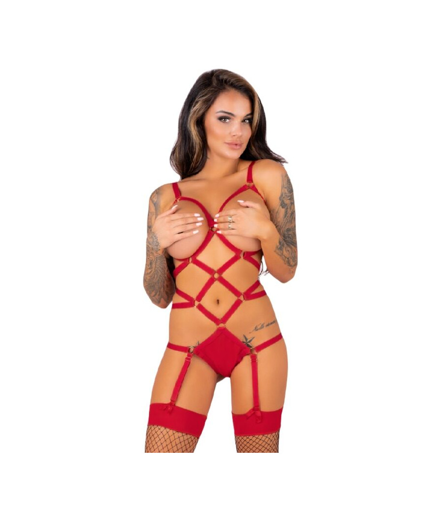 LIVCO CORSETTI FASHION - THIARA LC 20213 CONJUNTO CORPO + MEIAS VERMELHAS S/M