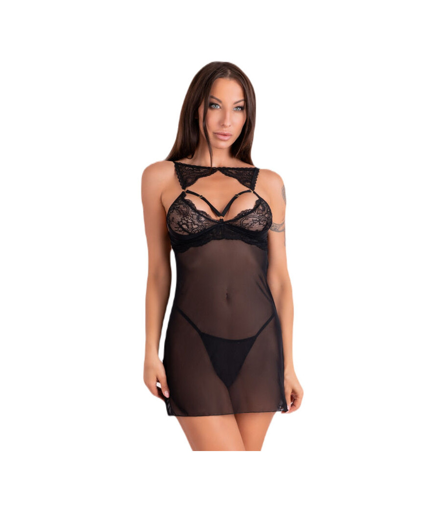 LIVCO CORSETTI FASHION - KROLINA LC 90734 CHEMISE + TANGA NEGRO L/XL