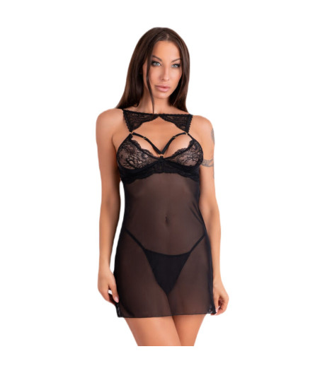 LIVCO CORSETTI FASHION - KROLINA LC 90734 CHEMISE + TANGA NEGRO L/XL