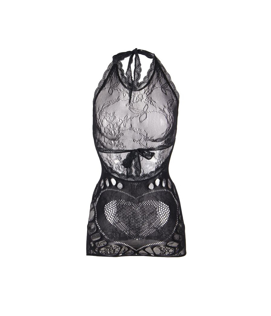 SUBBLIME - 952075 VESTIDO CORTO DE REJILLA CON ESPALDA DESCUBIERTA Y DETALLE DE CORAZÓN NEGRO TALLA ÚNICA