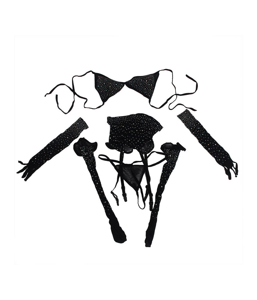 SUBBLIME - 952174 NETZ-BODYSTOCKING MIT HANDSCHUHEN UND DIAMANTEN SCHWARZ EINE GRÖSSE