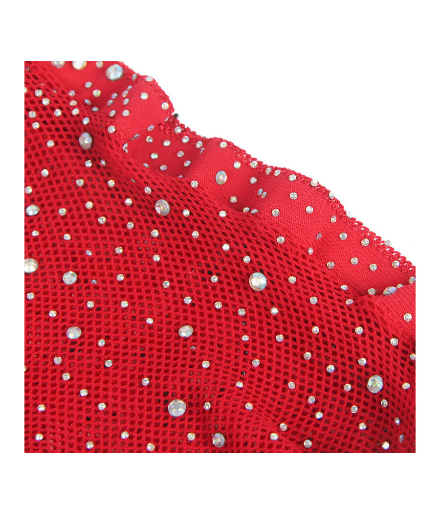 SUBBLIME - 952181 FISHNET BODYSTOCKING WITH GLOVES AND DIAMONDS RED ONE SIZE