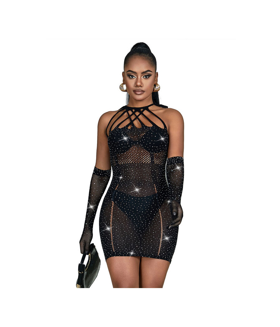 SUBBLIME - 952235 VESTIDO DE REDE COM STRAS PRETO TAMANHO ÚNICO
