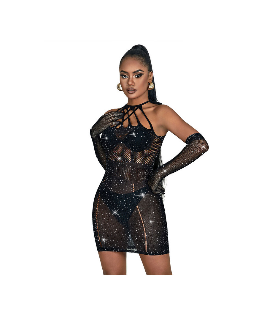 SUBBLIME - 952235 VESTIDO DE REJILLA CON BRILLANTES NEGRO TALLA ÚNICA