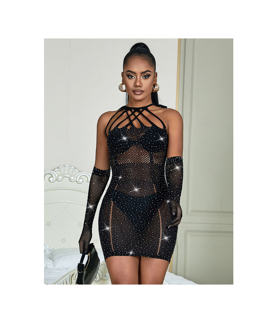 SUBBLIME - 952235 ABITO A RETE CON STRASS NERO TAGLIA UNICA