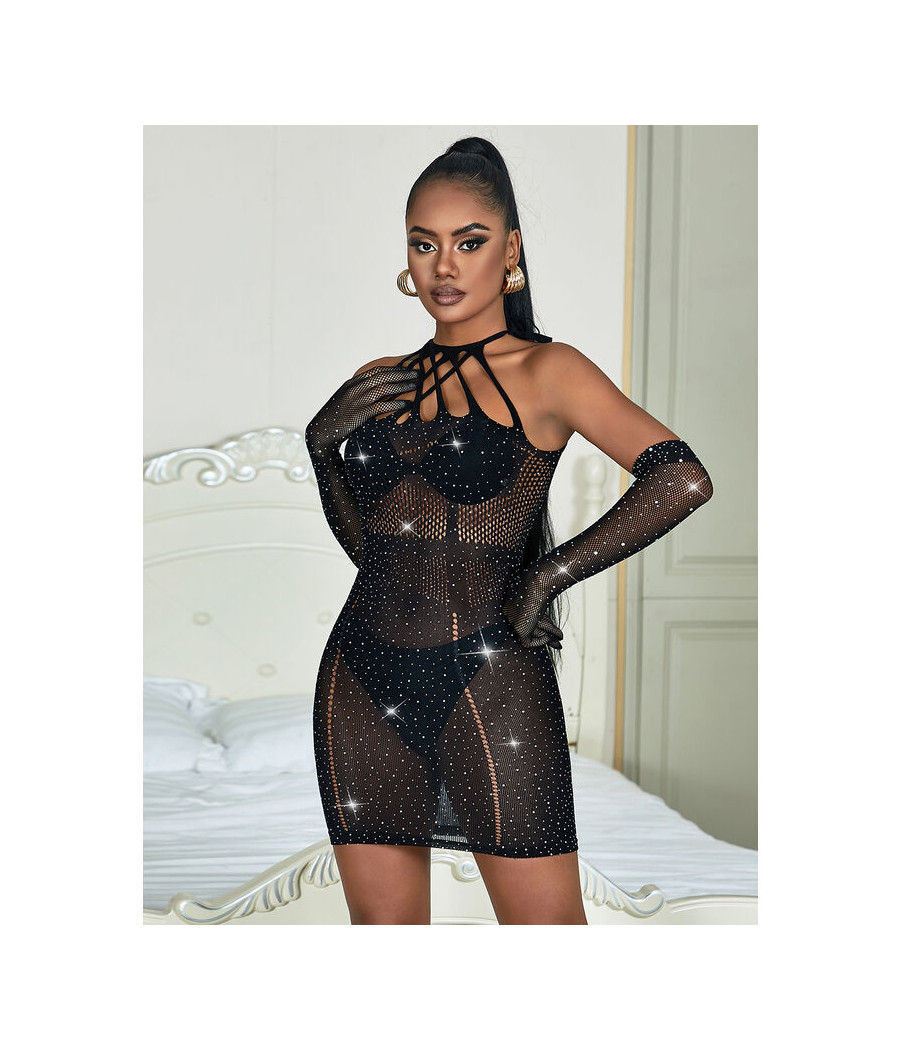 SUBBLIME - 952235 VESTIDO DE REDE COM STRAS PRETO TAMANHO ÚNICO