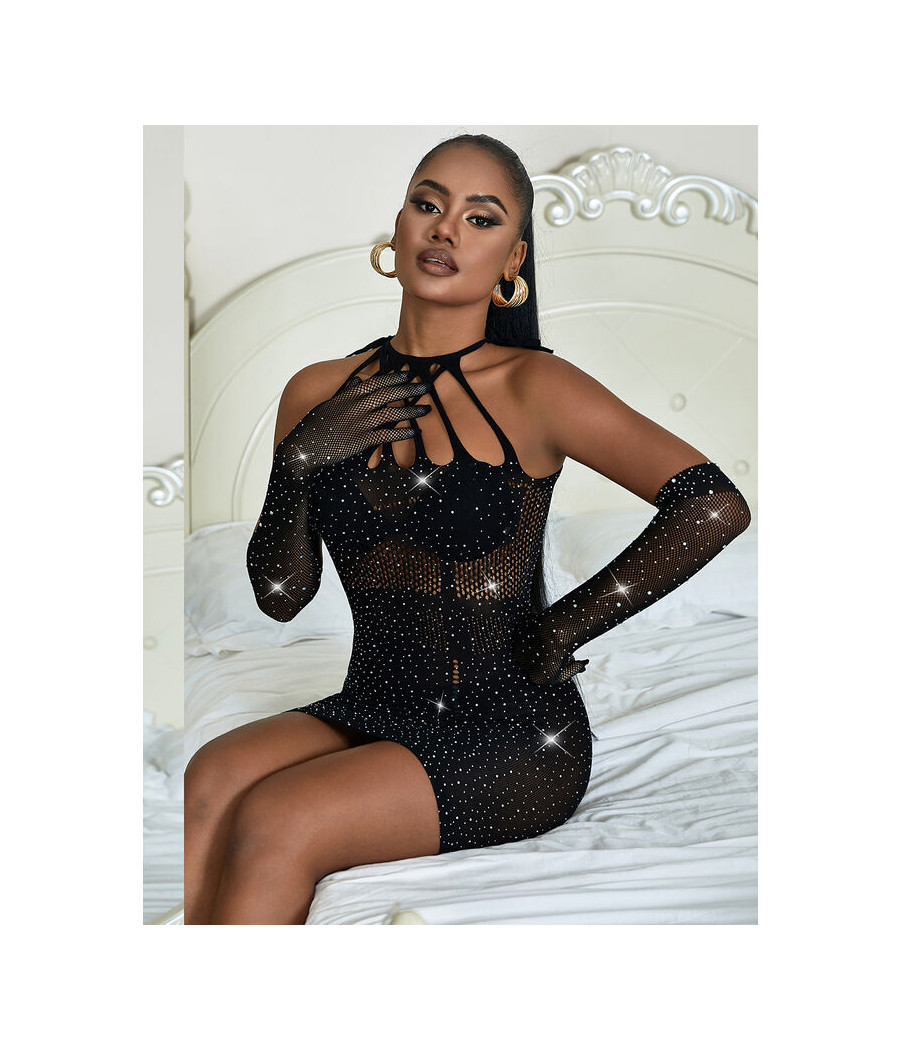 SUBBLIME - 952235 ROBE RÉSEILLE AVEC STRASS NOIR TAILLE UNIQUE