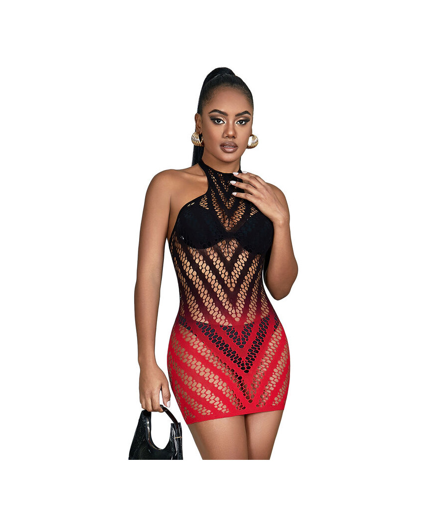 SUBBLIME - 952242 VESTIDO DE REJILLA ELÁSTICO DEGRADADO ROJO Y NEGRO TALLA ÚNICA