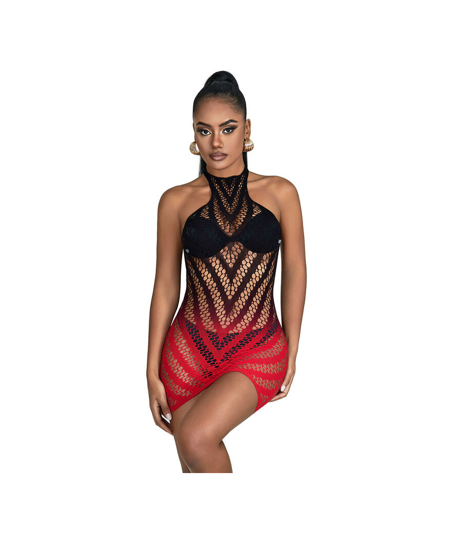 SUBBLIME - 952242 VESTIDO DE REJILLA ELÁSTICO DEGRADADO ROJO Y NEGRO TALLA ÚNICA