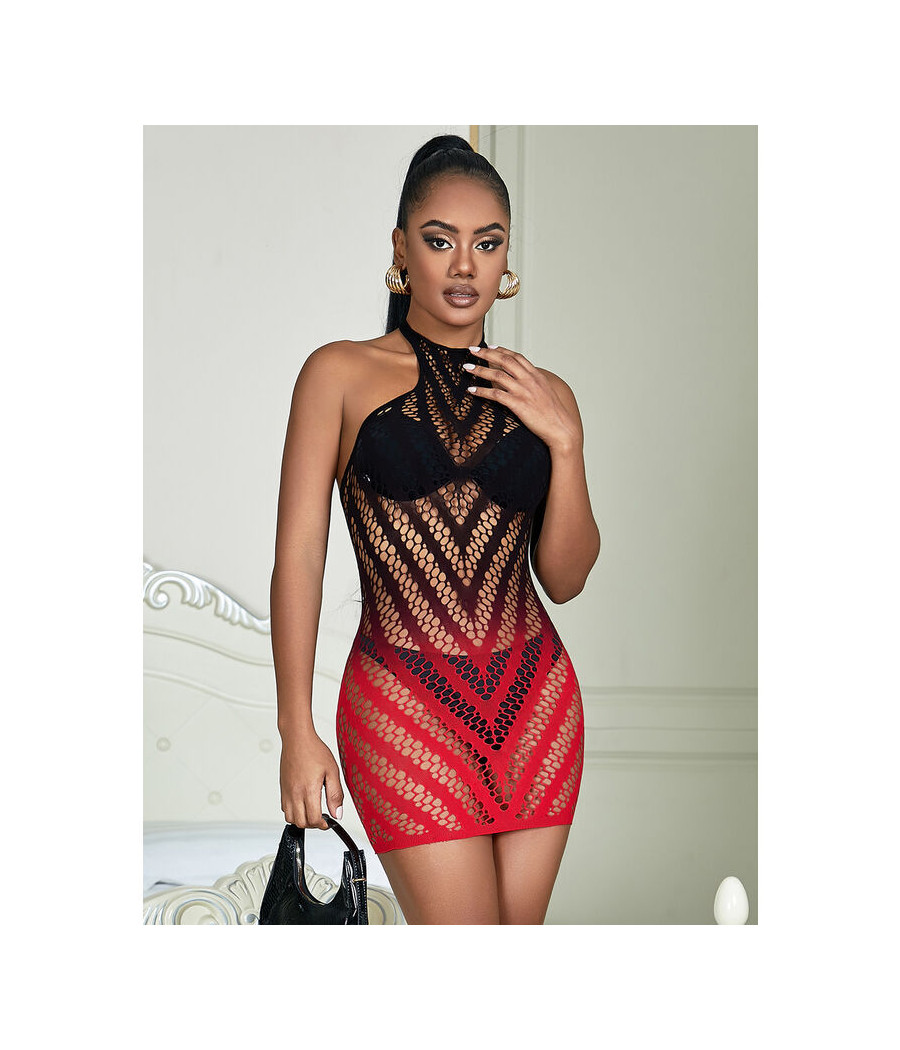 SUBBLIME - 952242 VESTIDO DE REJILLA ELÁSTICO DEGRADADO ROJO Y NEGRO TALLA ÚNICA