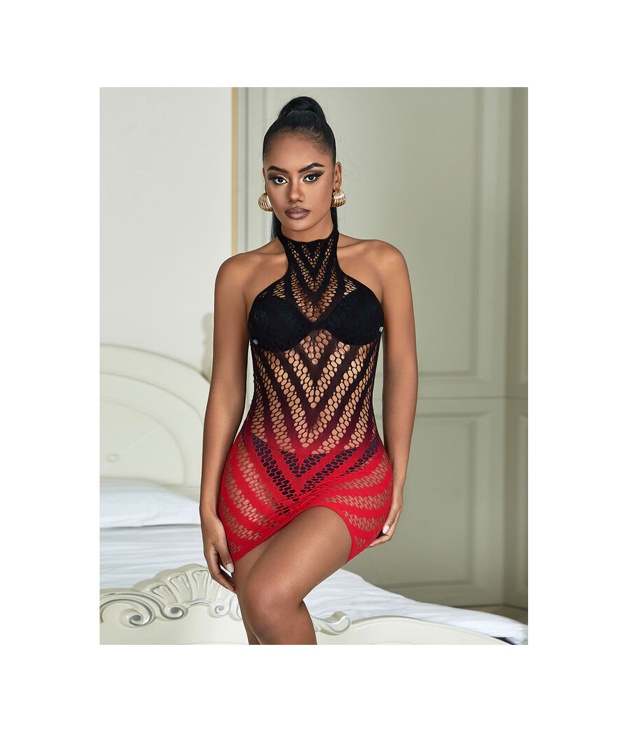 SUBBLIME - 952242 VESTIDO DE REJILLA ELÁSTICO DEGRADADO ROJO Y NEGRO TALLA ÚNICA