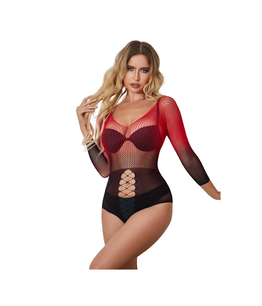 SUBBLIME - 952259 RED AND BLACK GRADIENT LONG SLEEVE ELASTIC FISHNET DRESS ONE SIZE